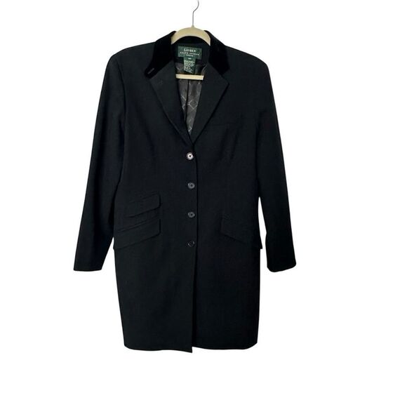Ralph Lauren Vintage Wool Velvet Collar Long Equestrian Riding Jacket| Size 10P - Picture 1 of 12